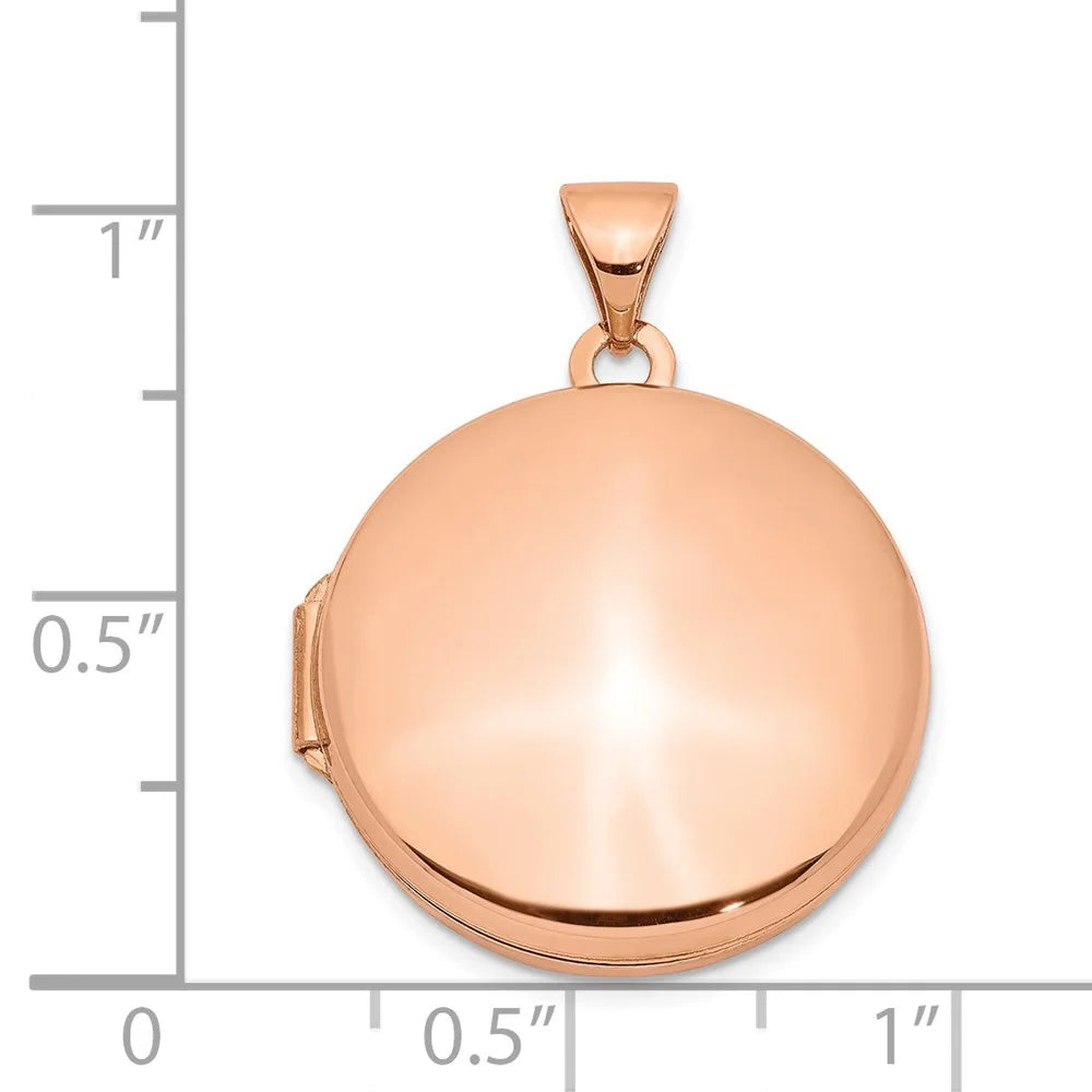 14k Rose Gold Polished Engravable 20mm Round Plain Flat Locket L25081