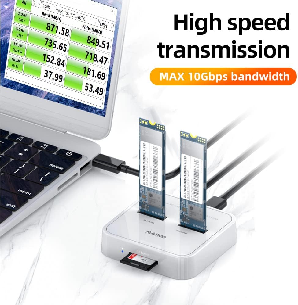 M.2 SATA/NVMe Docking Station, USB C 10Gbps Clone Duplicator, with SD Express Card Base E970
