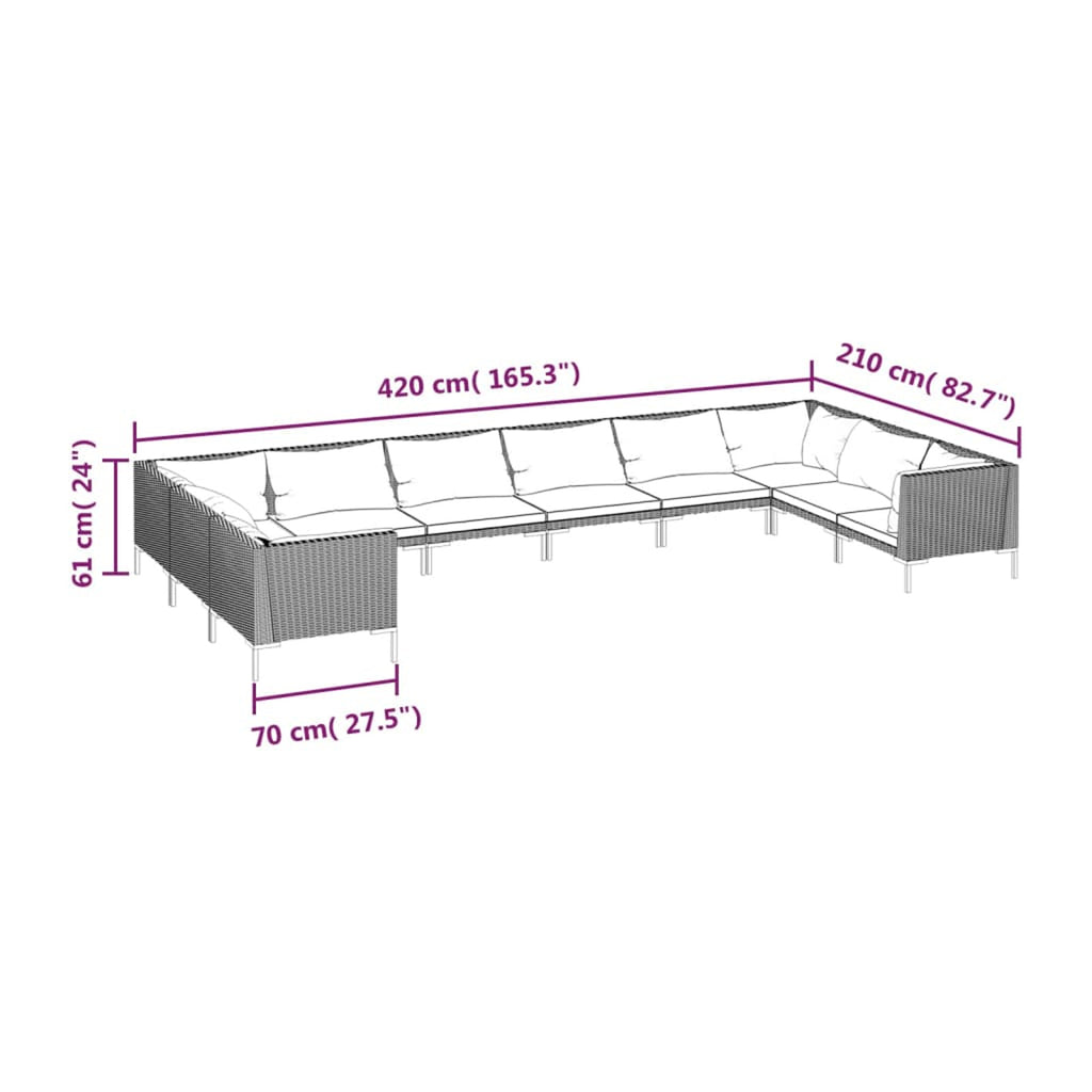 10 Piece Patio Set with Cushions Poly Rattan Dark Gray H505