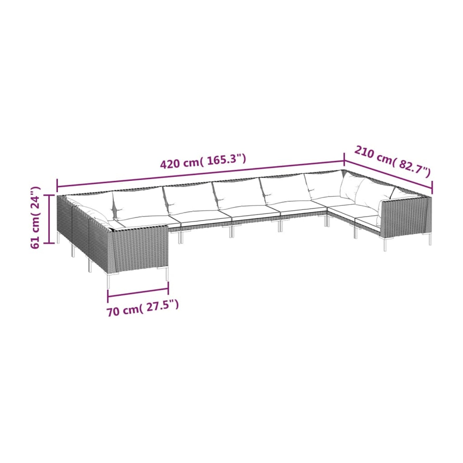 10 Piece Patio Set with Cushions Poly Rattan Dark Gray H505