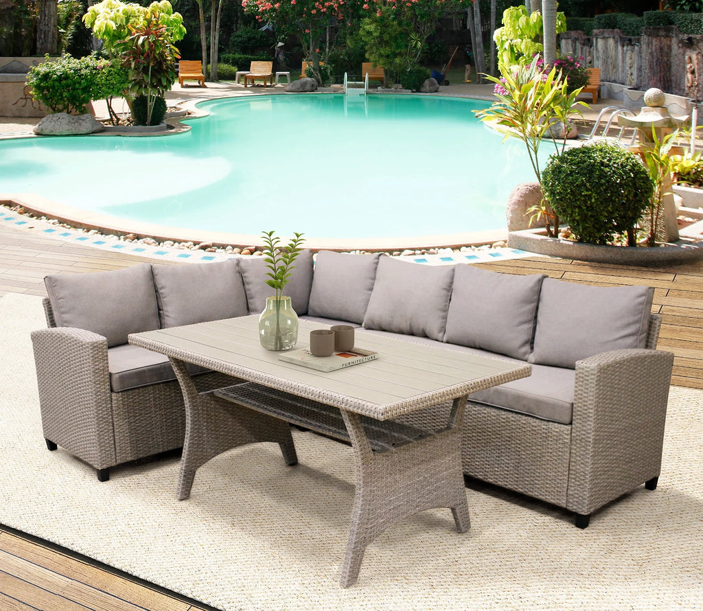 3-Piece PE Wicker Patio Conversation Set with Dining Table E920299