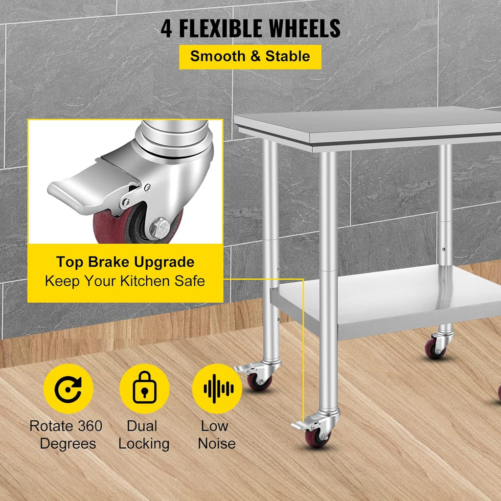 Stainless Steel Work Table with Wheels 24 x 30 x 32 Inch E1255