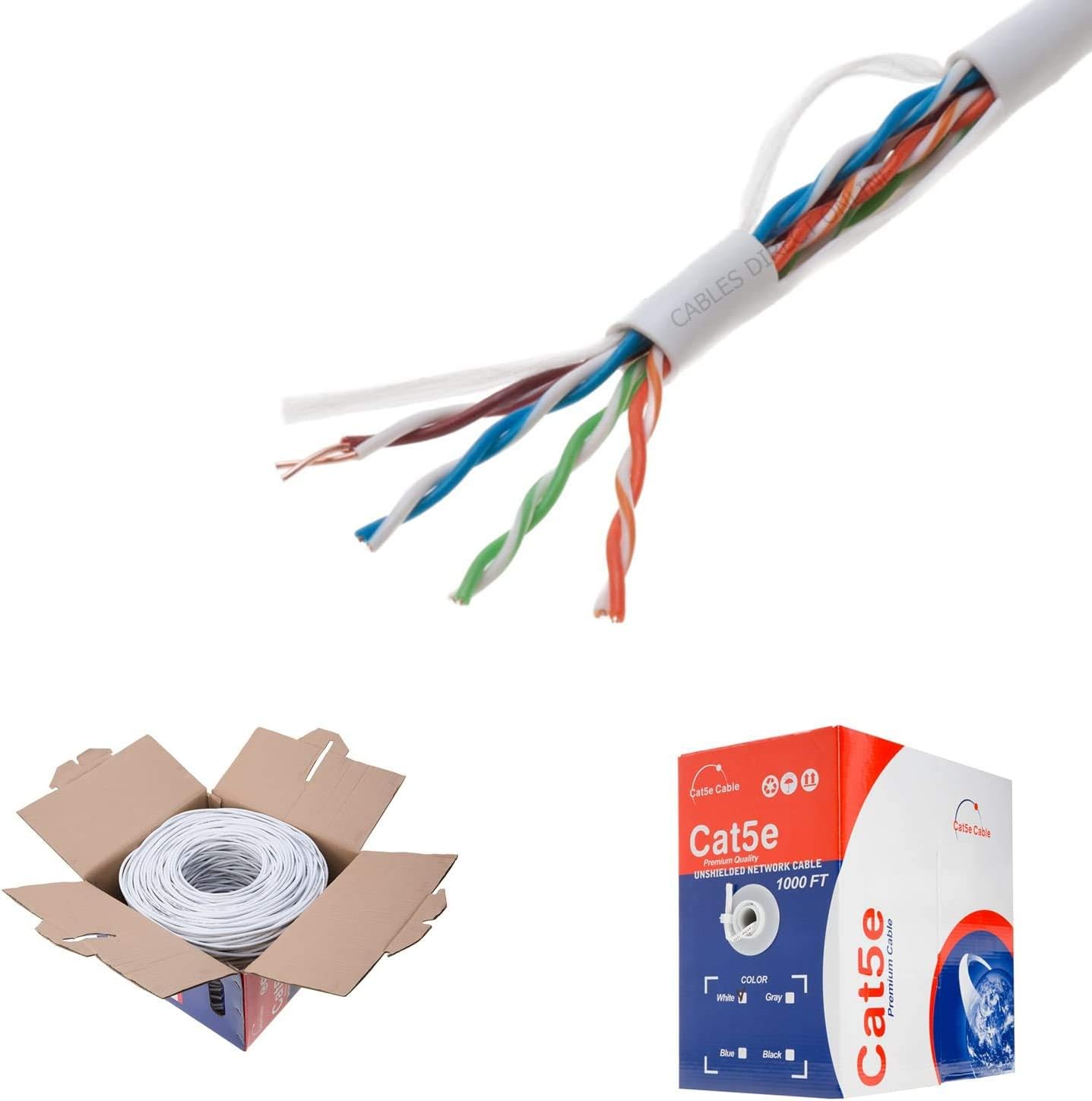 Plenum CAT5e 1000FT CMP Cable Black Solid 24 AWG Bulk Box Cat5 Networking Wire F2391