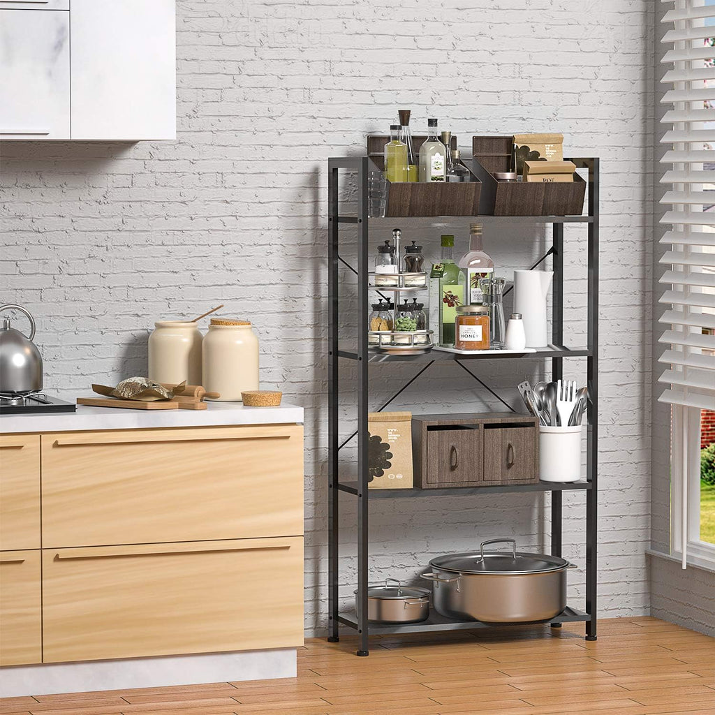 Black 4 Tier Wooden and Metal Bookshelf N926142