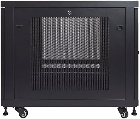12U Rack Enclosure Server Cabinet, 33 Inch Deep, Perforated Door Lock and Casters Black I784