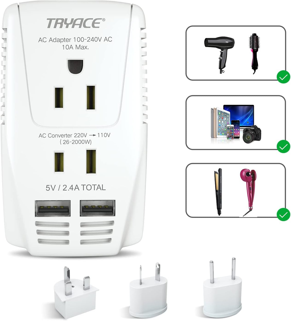 2000W Travel Voltage Converter Step Down 220v to 110v Power Converter with 2 USB Charging Plug Pack of 2 Y241