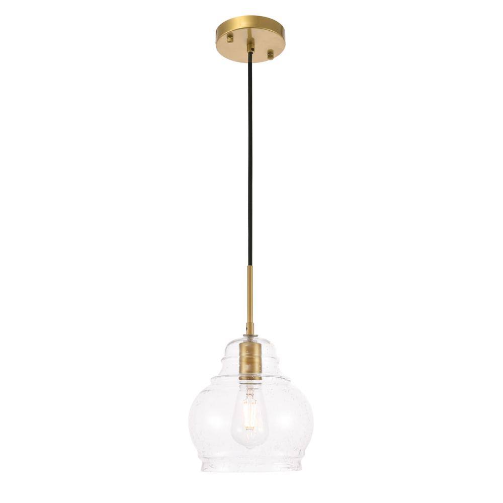 1-Light Pendant in Brass with Clear Seeded Glass T36661