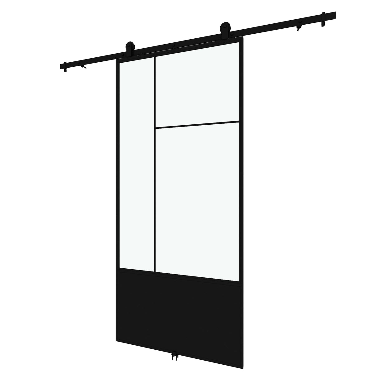 3/4 Lite Clear Glass Black Metal Finish Sliding Barn Door with Hardware Kit B11223