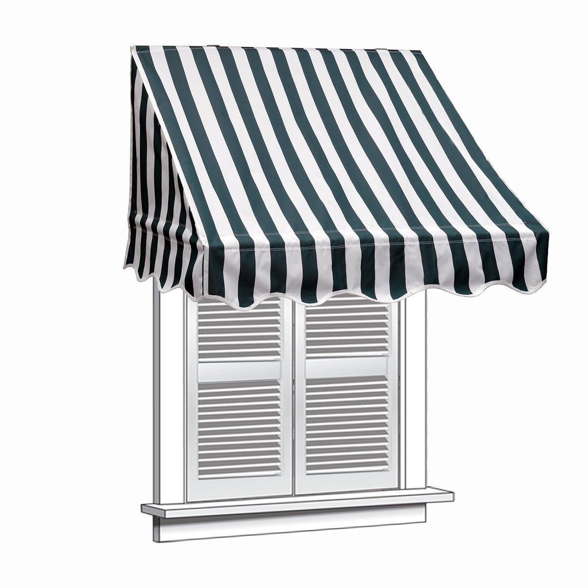 Green and White Stripes Window Awning Door Canopy J116533