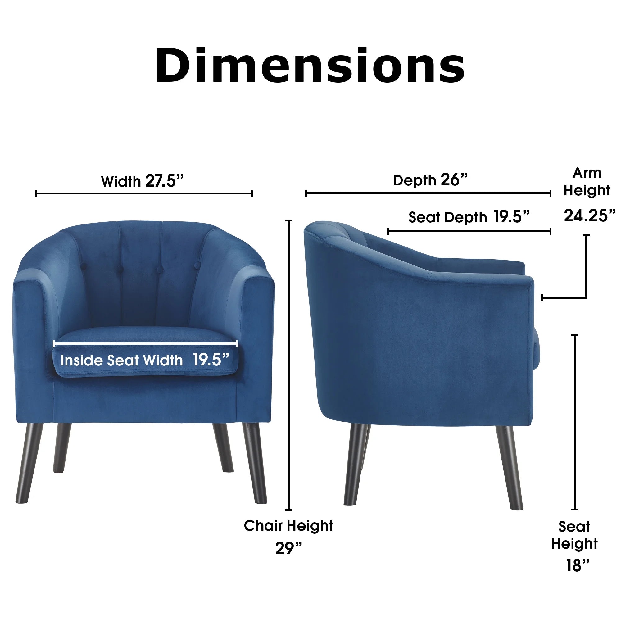 Blue Tufted Velvet Accent Tub Chair N246