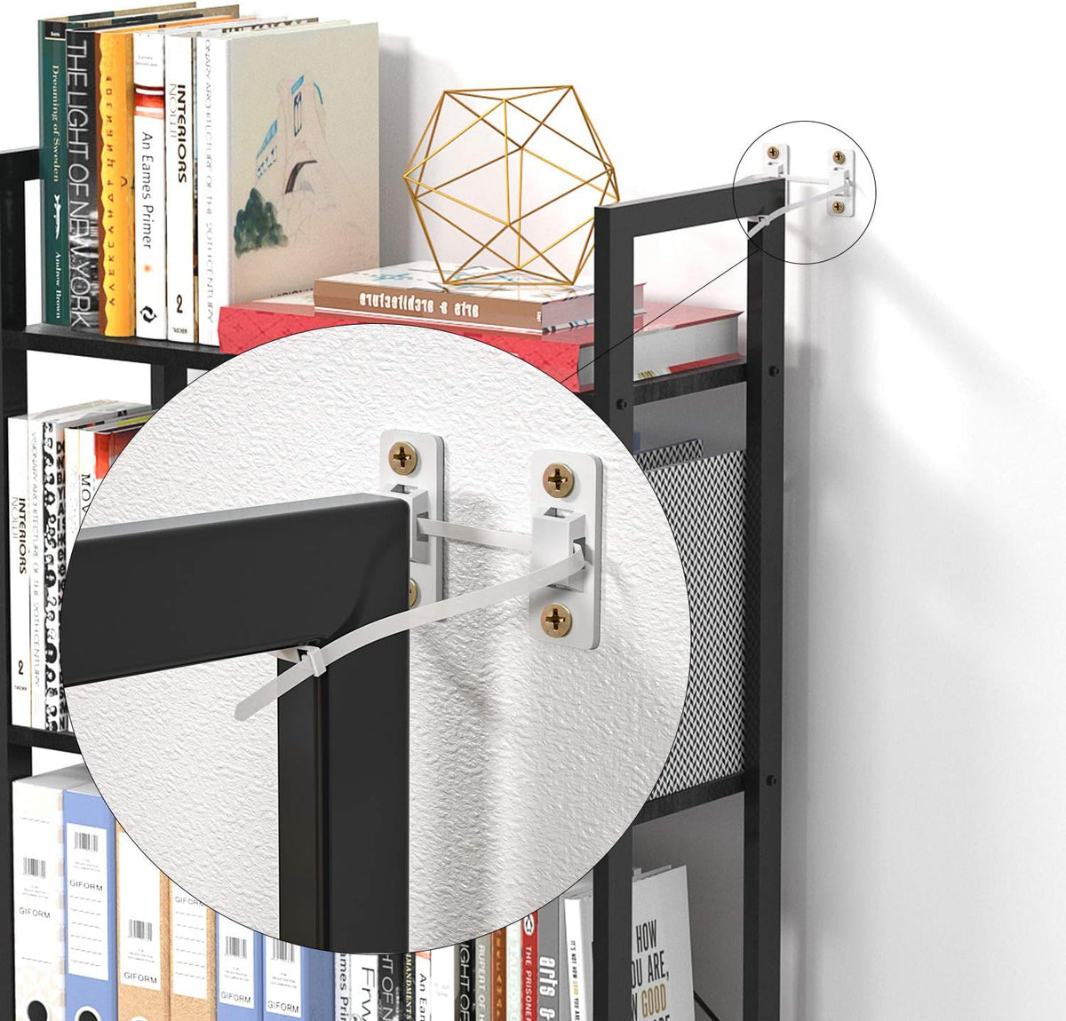 Black 4 Tier Wooden and Metal Bookshelf N926142