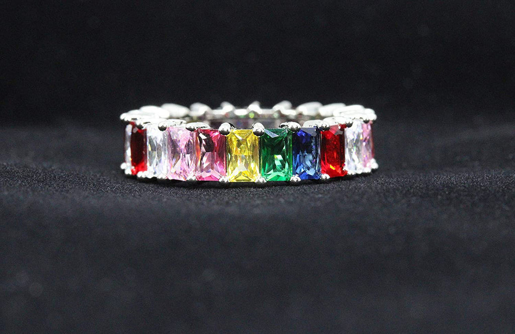 18K White Gold Plated Cubic Zirconia Eternity Ring Band C1929