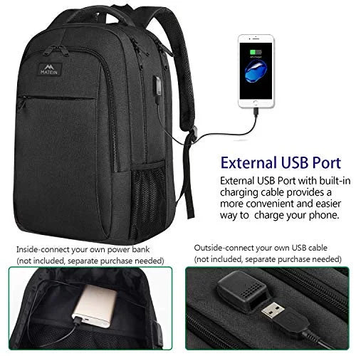 Extra Large Anti Theft USB Travel Laptop Backpack, Black F3366