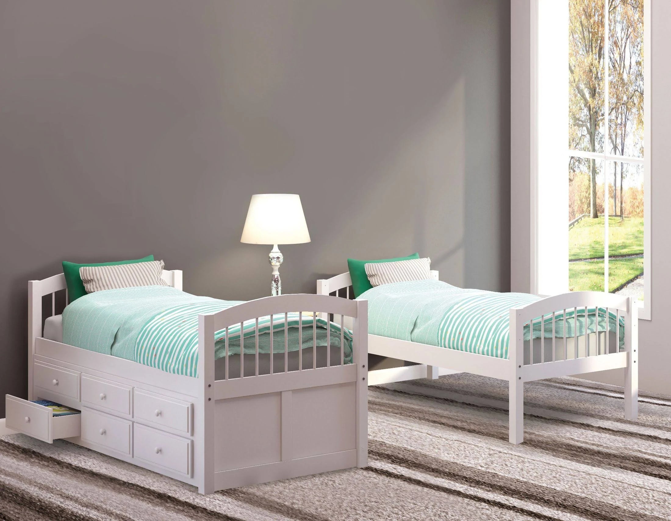 White Twin/Twin Bunk Bed with Trundle P81750