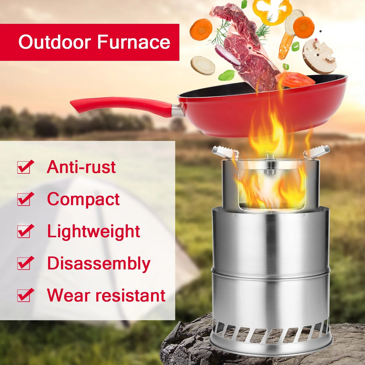 Outdoor Furnace Wood Stoves Portable Barbecue Stoves Windproof Stainless Steel Y562