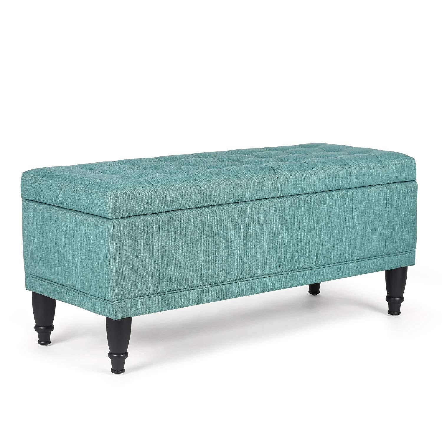 Tufted Light Teal Rectangular Storage Ottoman L794431
