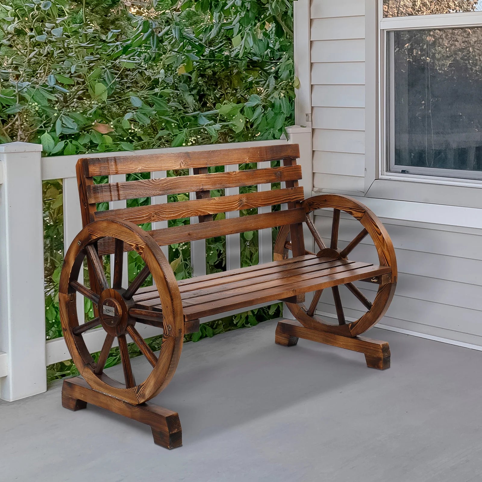 Rustic Wooden Wagon Wheel Bench S776673