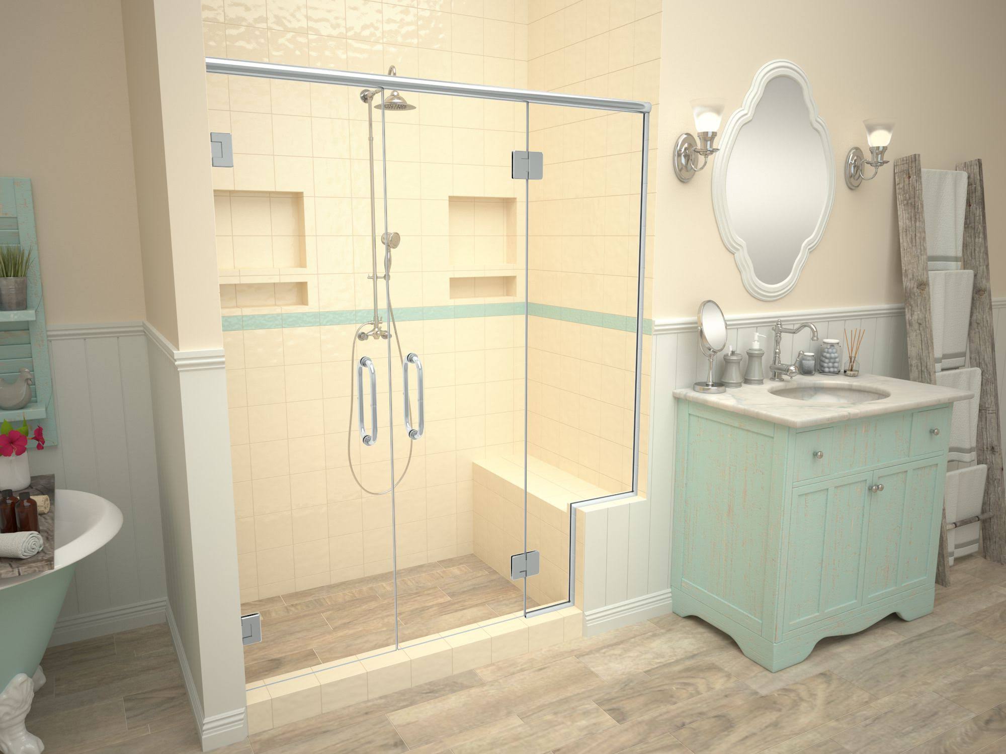 Tile Redi Shower Base with Bench and Drain Grate X838