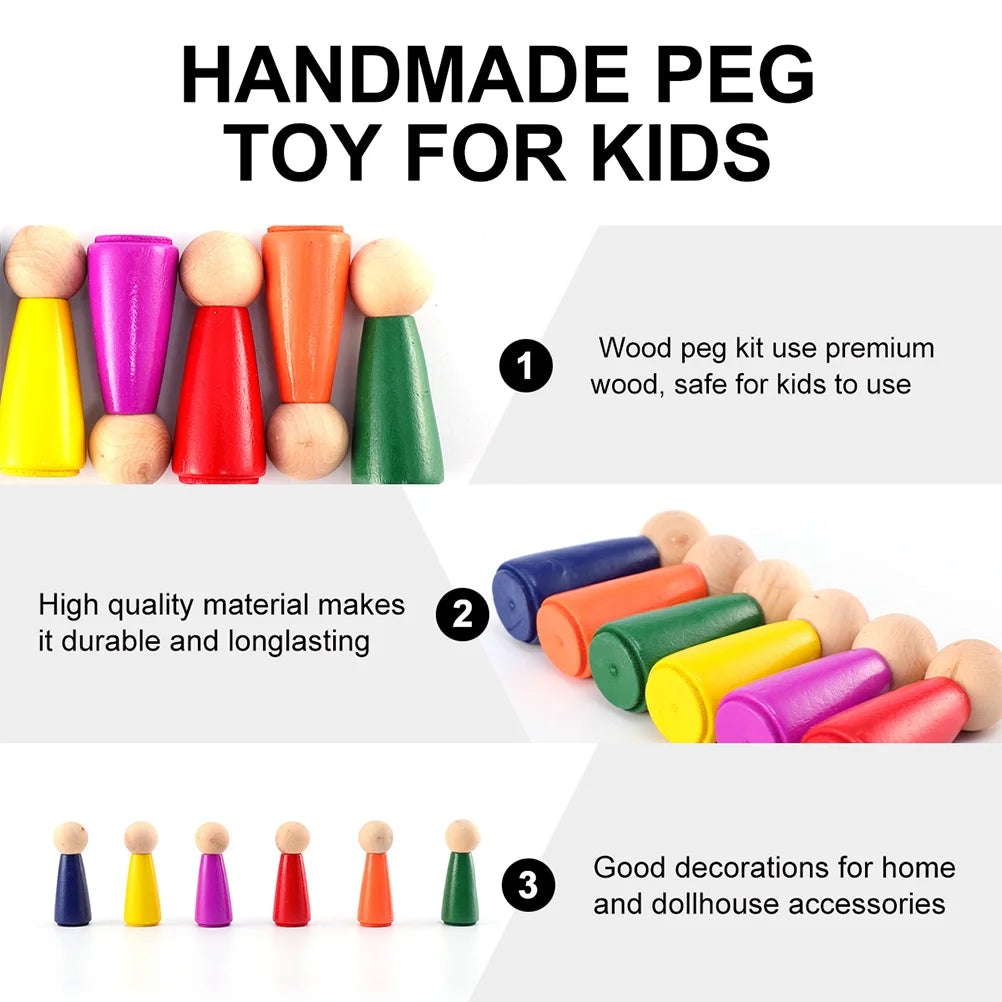24 Unfinished Wooden Peg Dolls DIY Painting Craft H4047
