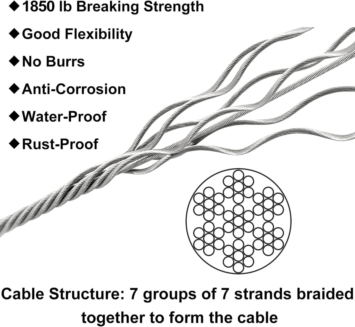 400FT 1/8 T316 Stainless Steel Wire Rope Cable with Cable Cutter U65144