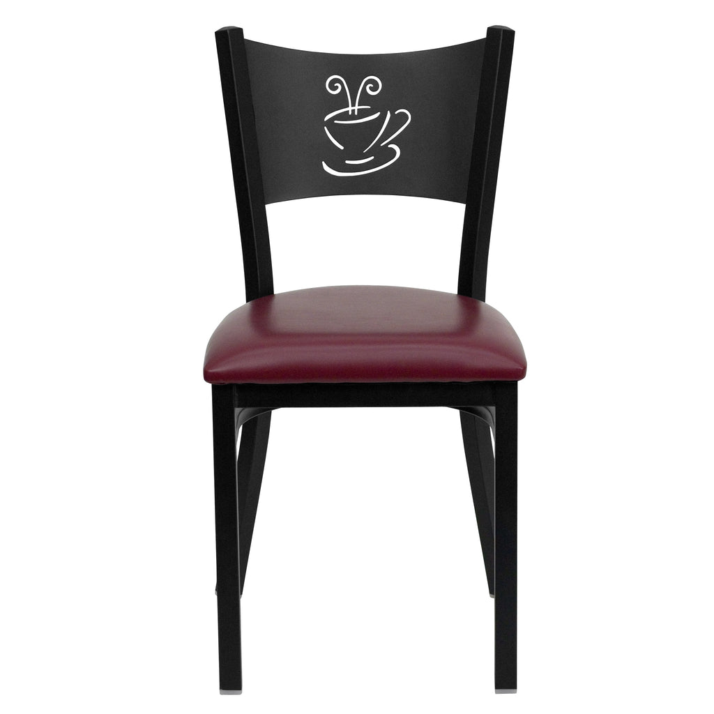 Burgundy Vinyl Seat Black Metal Frame Restaurant Chair Y273
