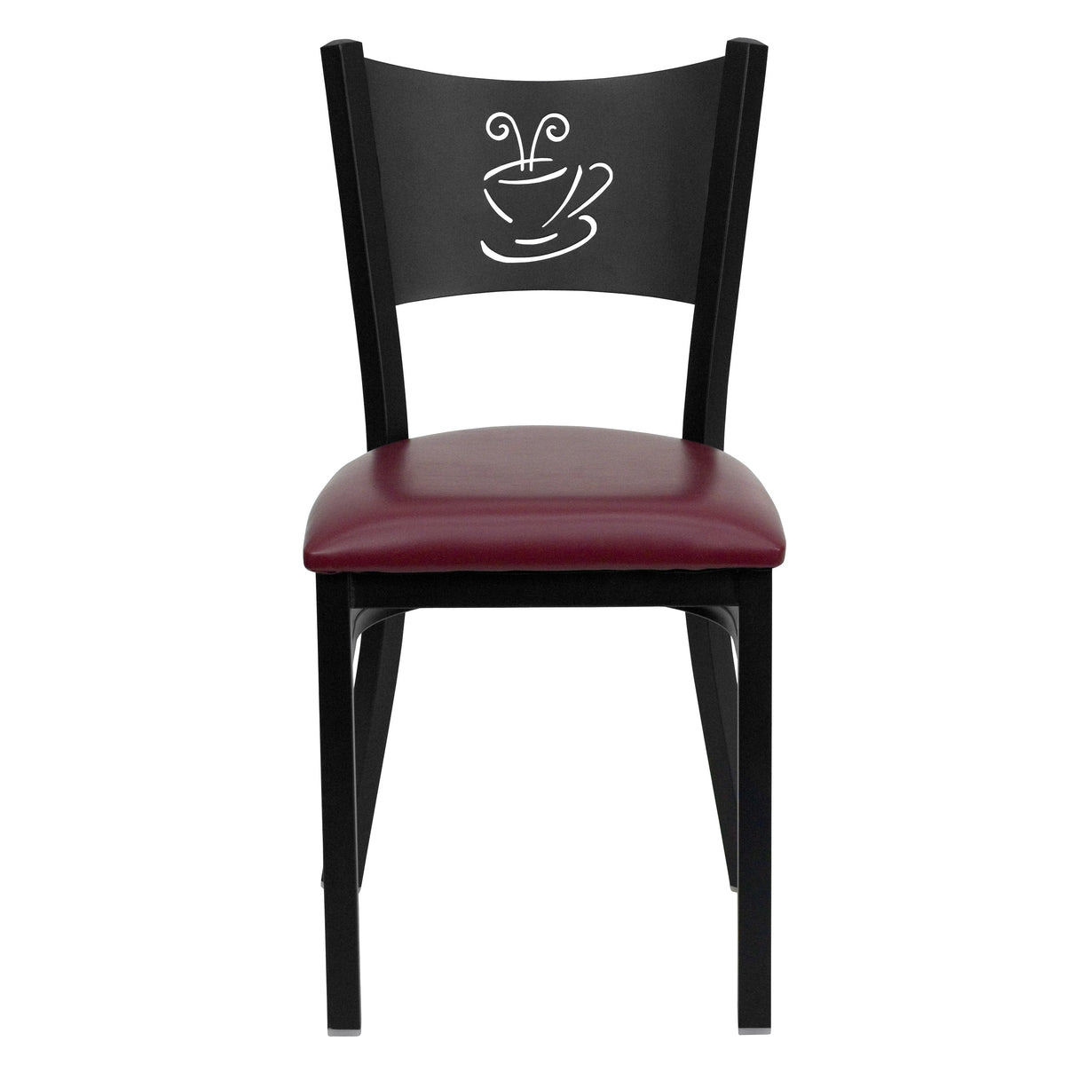Burgundy Vinyl Seat Black Metal Frame Restaurant Chair Y273