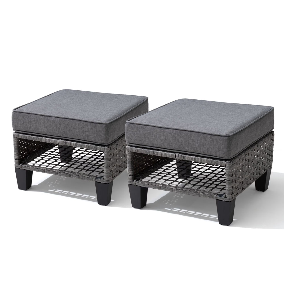 Gray 2 PCS Wicker Ottoman with Cushions Y897233