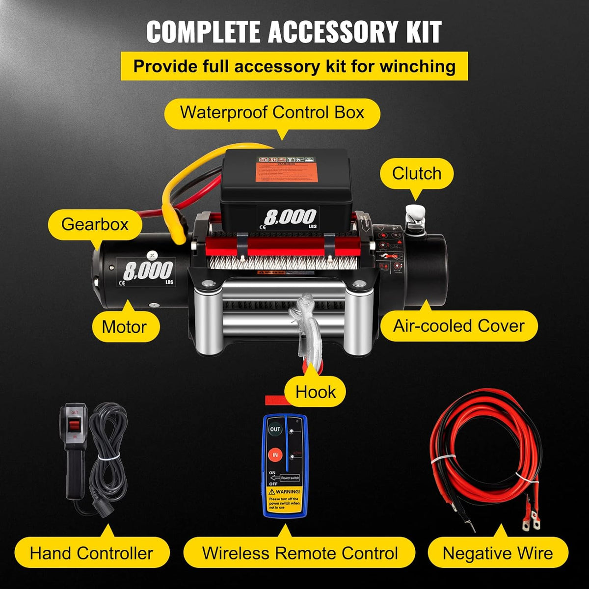 Electric Winch 8000lb Load Capacity 12V Steel Cable Wireless Remote Control S5006