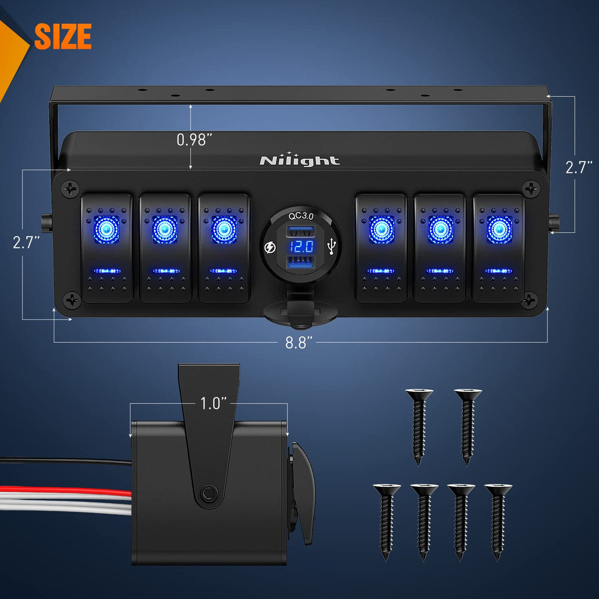 6 Gang Rocker Switch Panel with USB Charger Voltmeter, Pack of 2 J32373