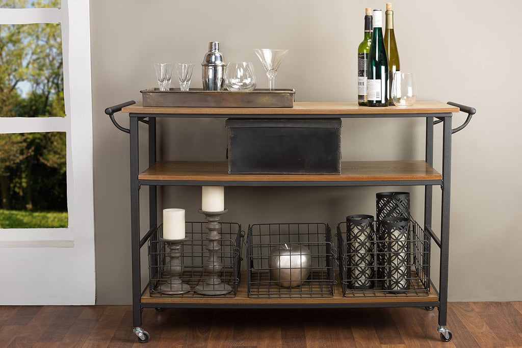 Brown Wood and Metal Kitchen Cart W760761