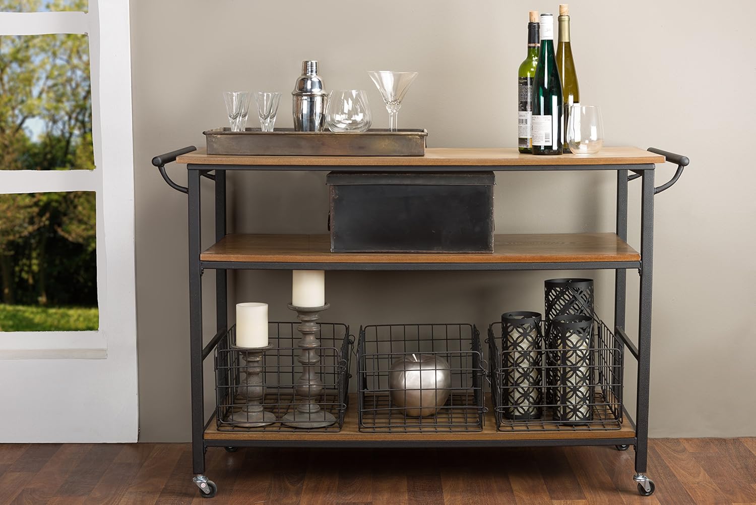 Brown Wood and Metal Kitchen Cart W760761