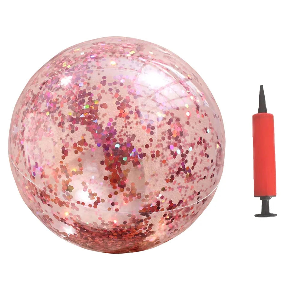 Glitter Sequin Beach Balls Round Transparent PVC Inflatable Ball Toys with Pumps H772