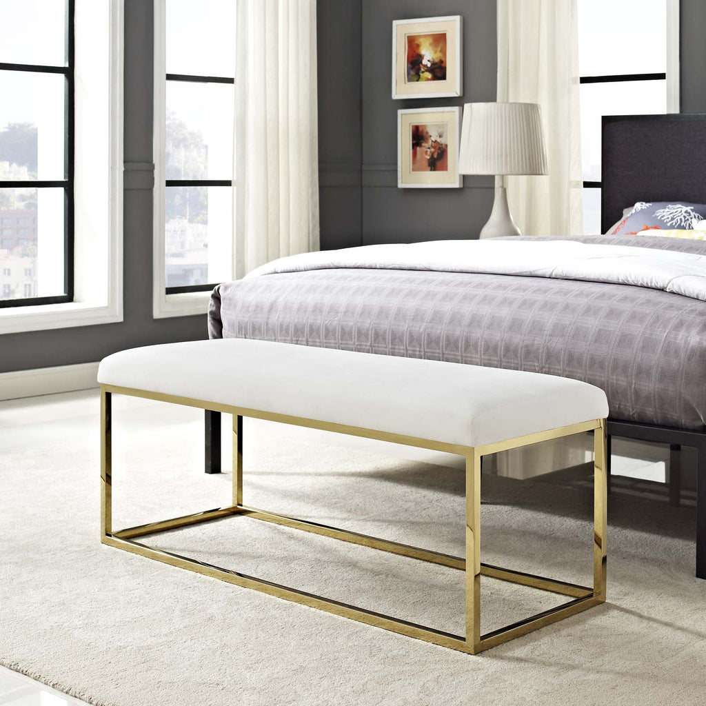 Gold Ivory Velvet Accent Chair Bench F85148