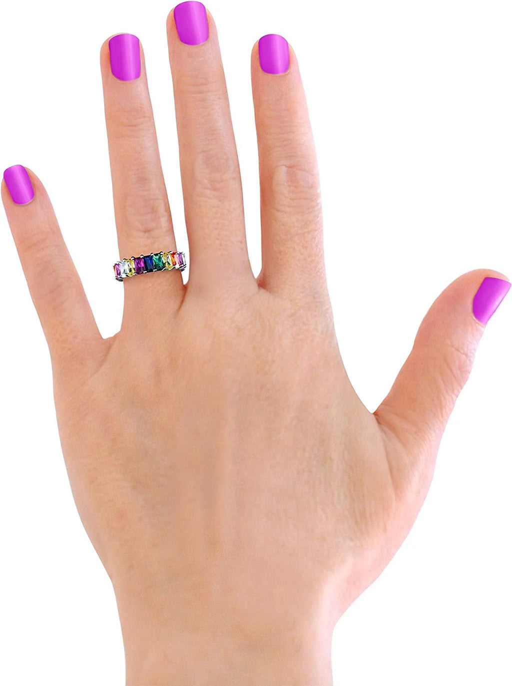 18K White Gold Plated Cubic Zirconia Eternity Ring Band C1929