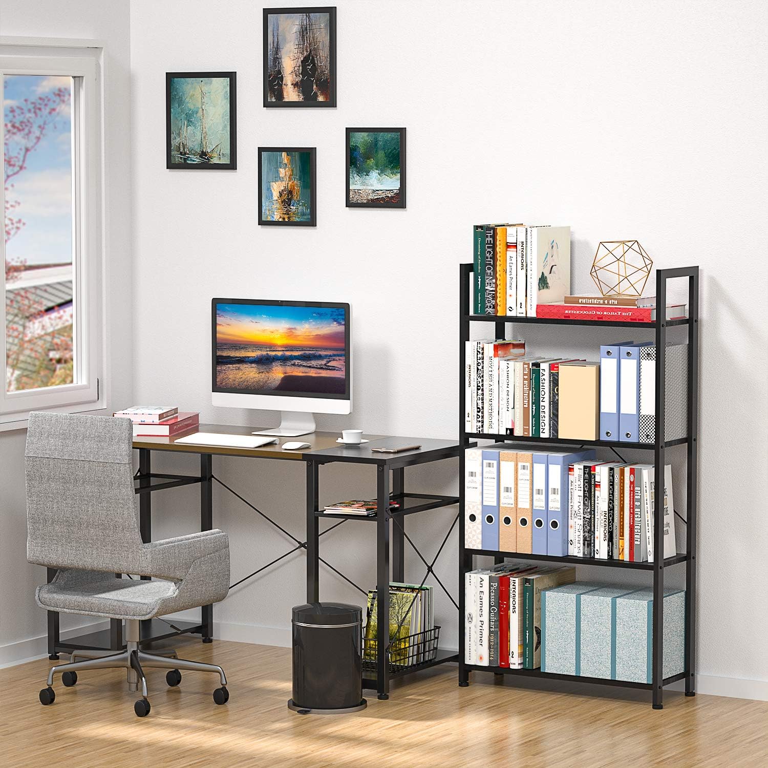 Black 4 Tier Wooden and Metal Bookshelf N926142