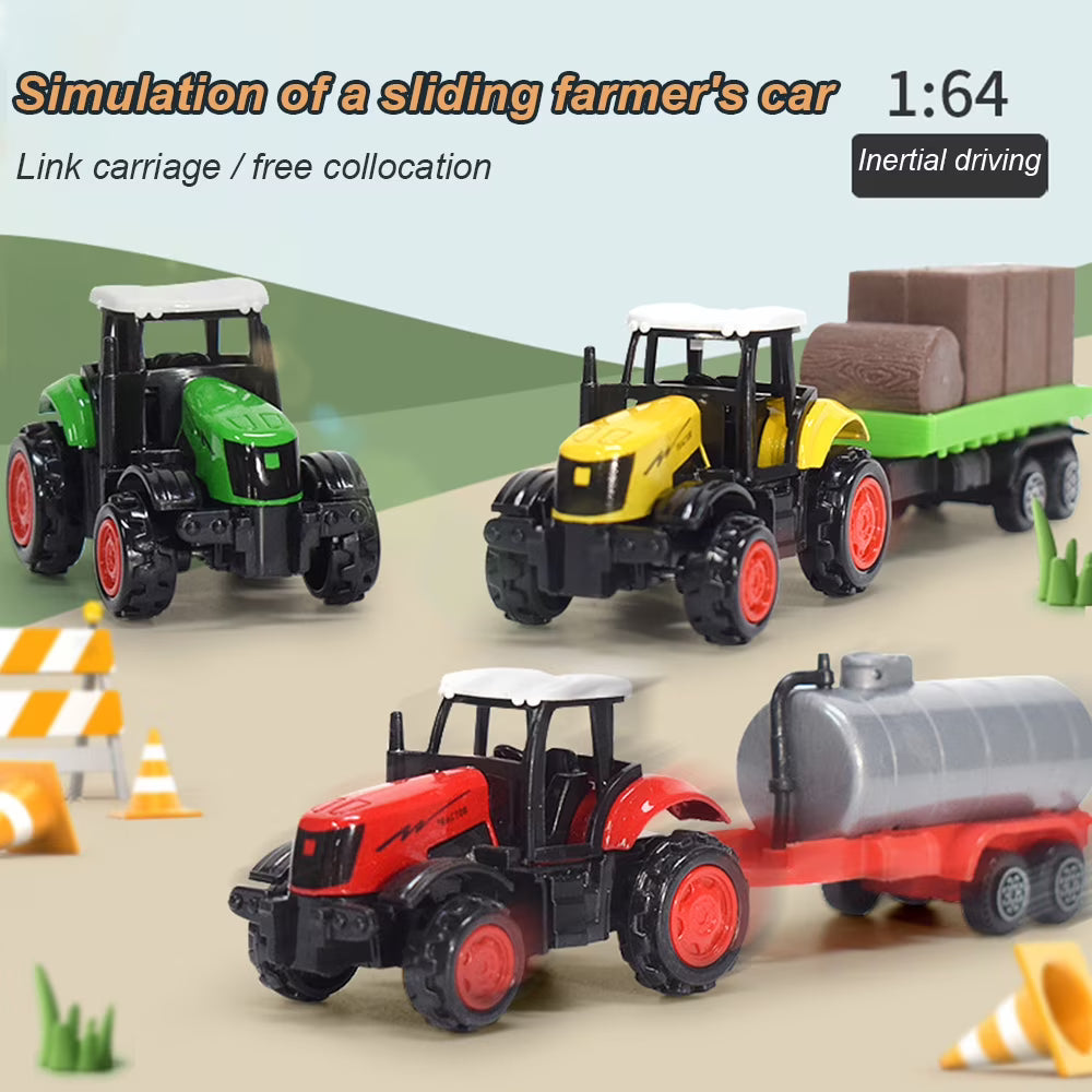 3 Pieces Die-Cast Metal Toy Farm Tractors Truck and Trailers Set R623690