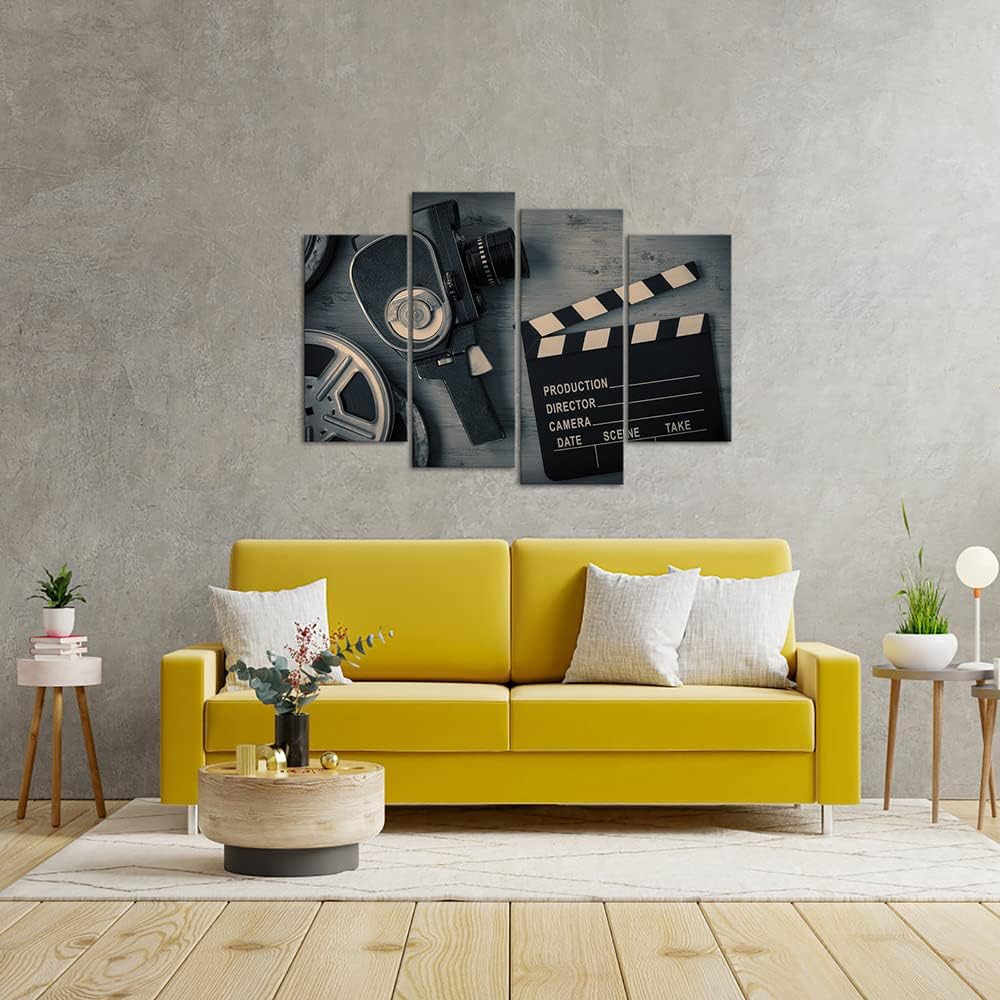 4 Pieces Black and White Film Reels Canvas Wall Art T25573