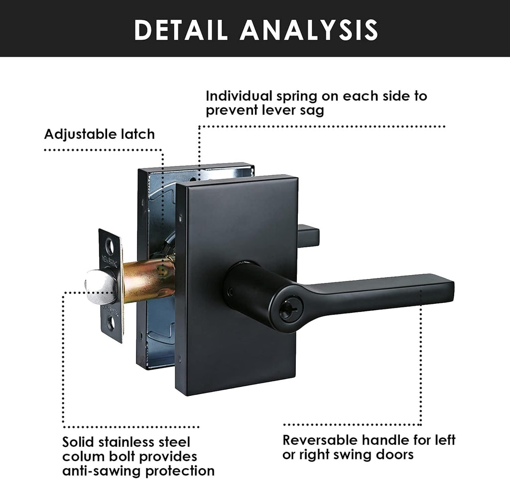 Matte Black Keyed Entry Door Handle Set J397