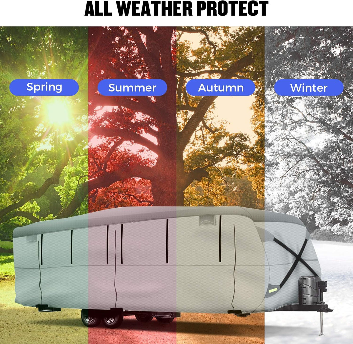 Gray Windproof Travel Trailer RV Snow Cover with Jack Cover & Patch Kit C73302