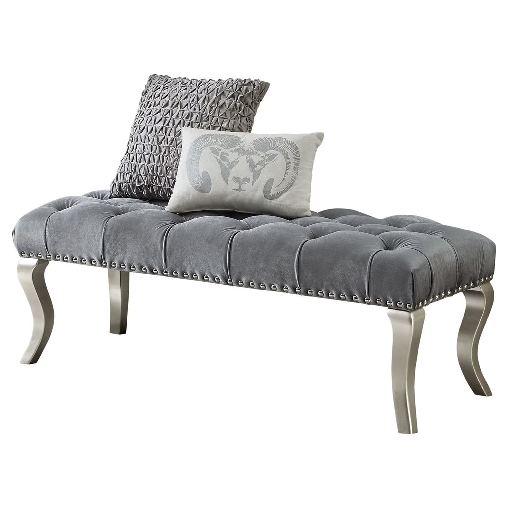 Gray Fabric Upholstered Bench with Nailhead Y128259