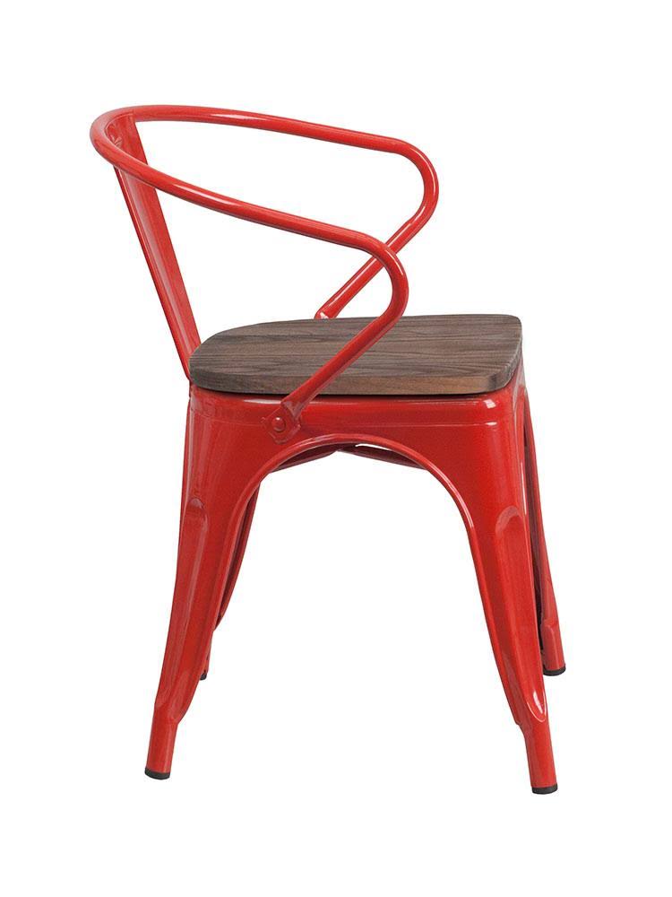 Blue Metal Chair with Wood Seat and Arms P628526