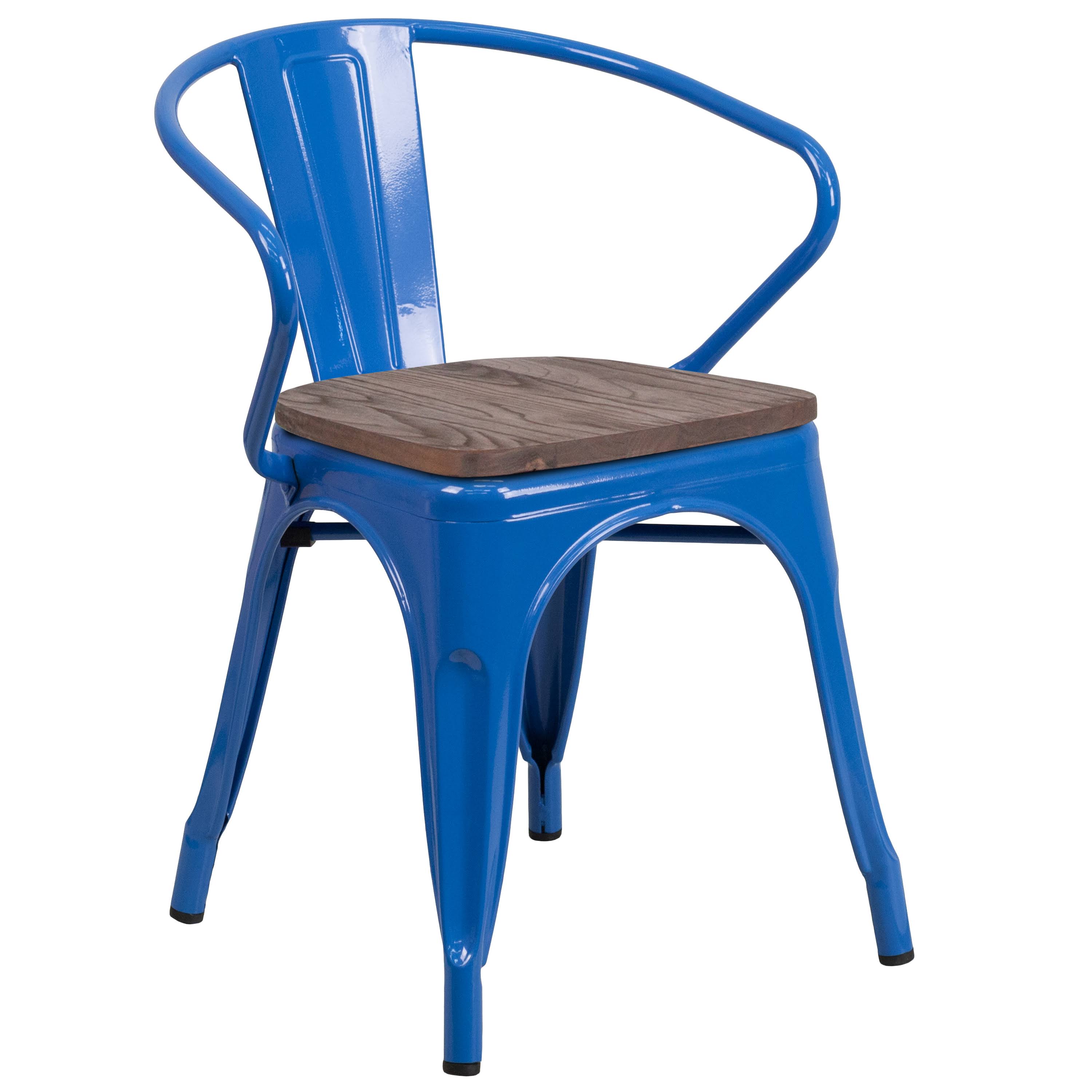 Blue Metal Chair with Wood Seat and Arms P628526