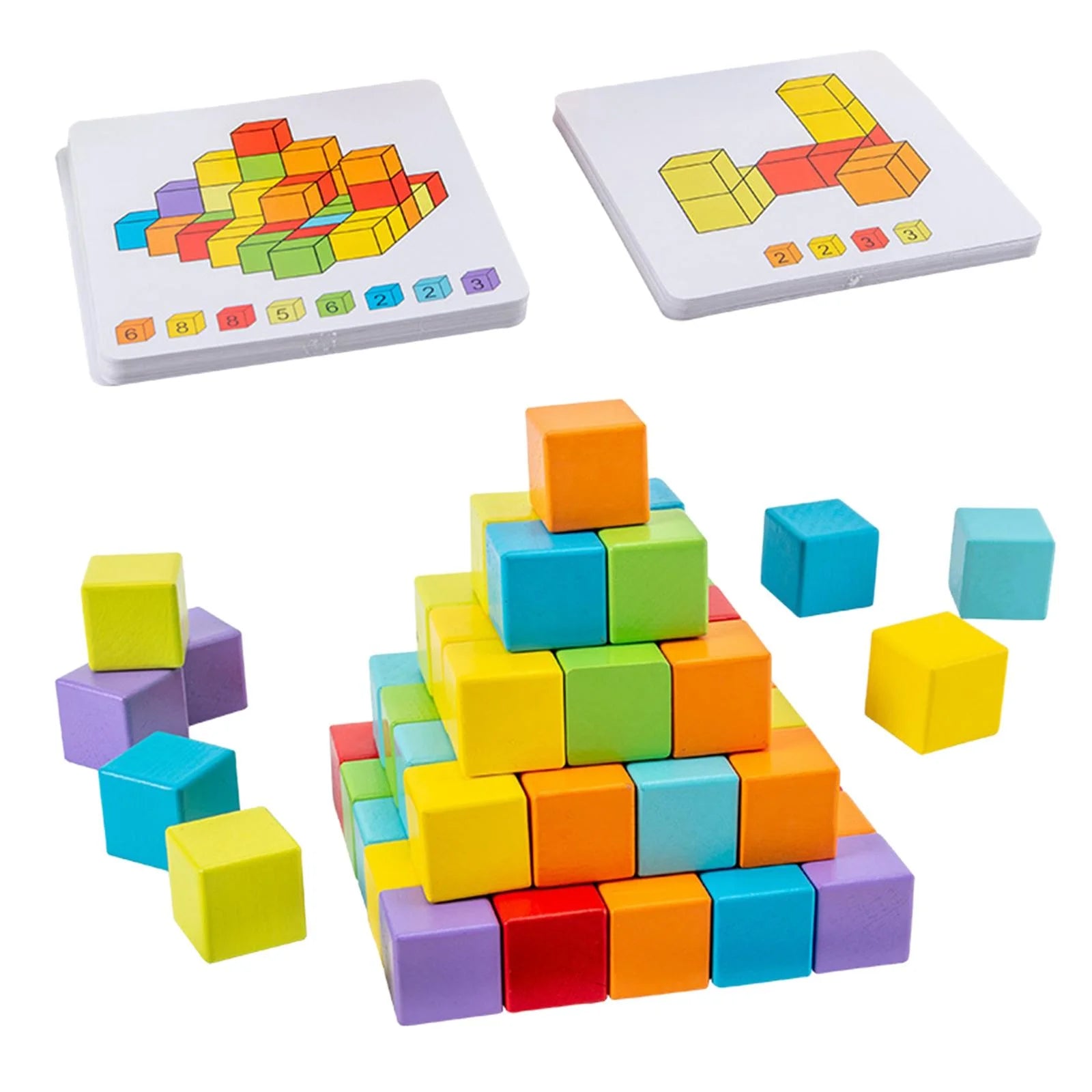 Wooden Building Blocks Stacking Game with Cards Sensory Toys M369