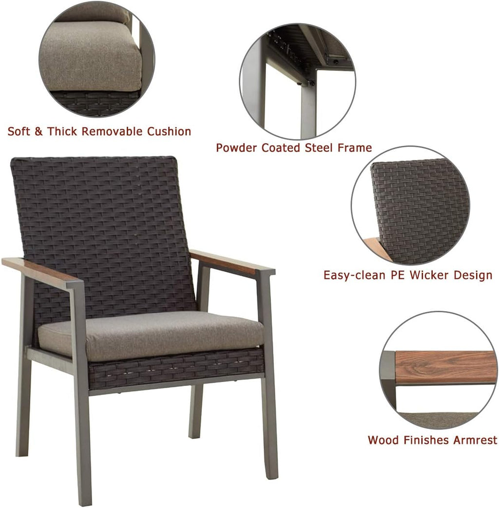 2Pcs Patio Armchair Set Metal Chair With Seat Cushions And Rattan Wicker Back Outdoor Furniture X51411