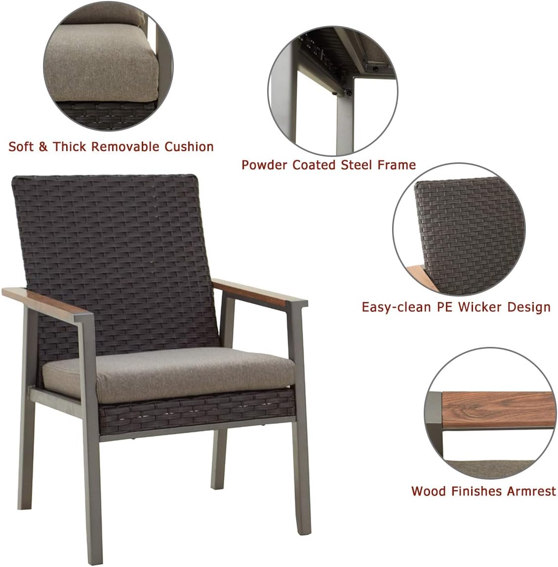 2Pcs Patio Armchair Set Metal Chair With Seat Cushions And Rattan Wicker Back Outdoor Furniture X51411