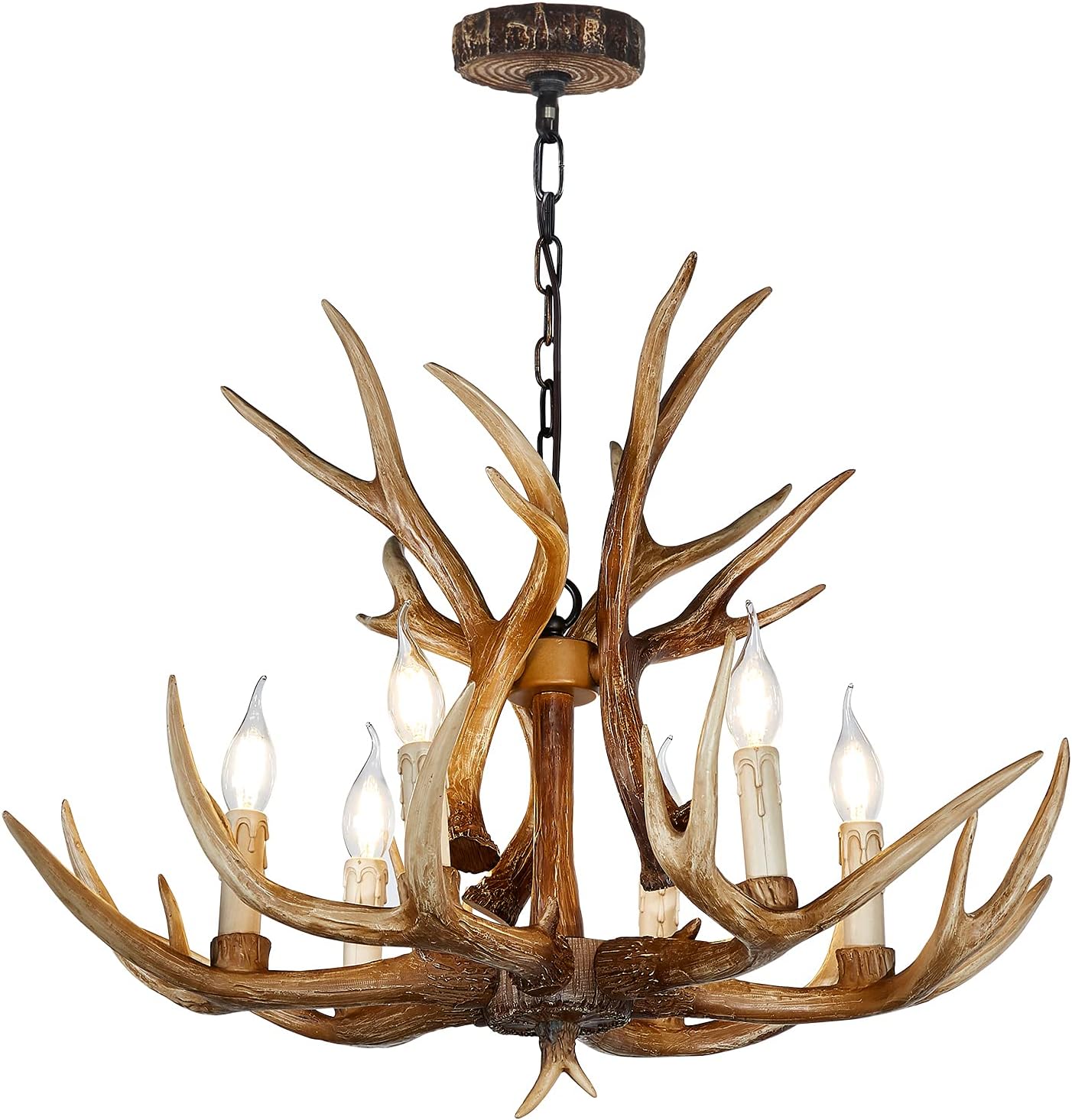 Antler Chandelier 6 Light Large Faux Resin Brown T7469