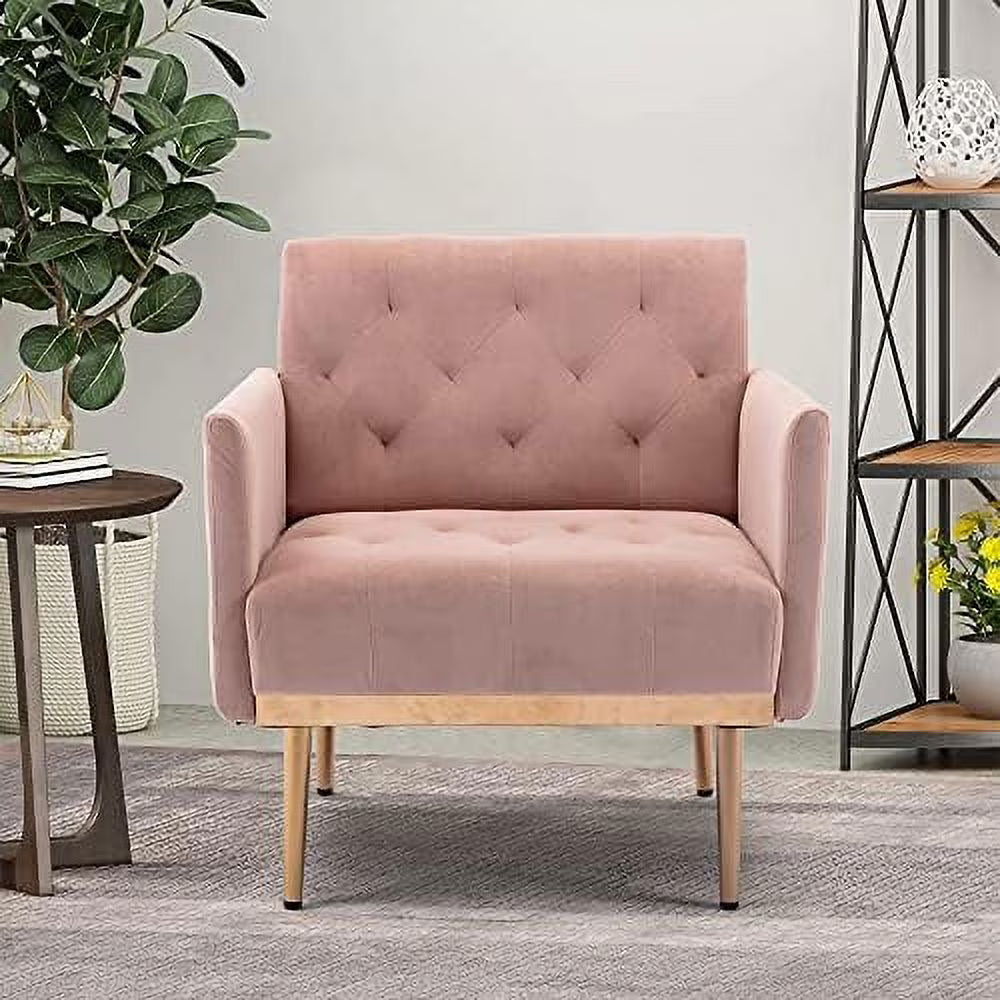 Pink Velvet Single Sofa with Rose Golden Metal Legs J8908