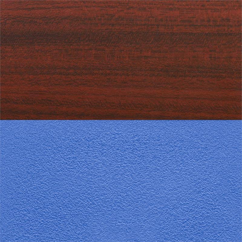 48x22 Square Breakroom Table with 4 Stack Chairs Blue Chrome Mahogany T835