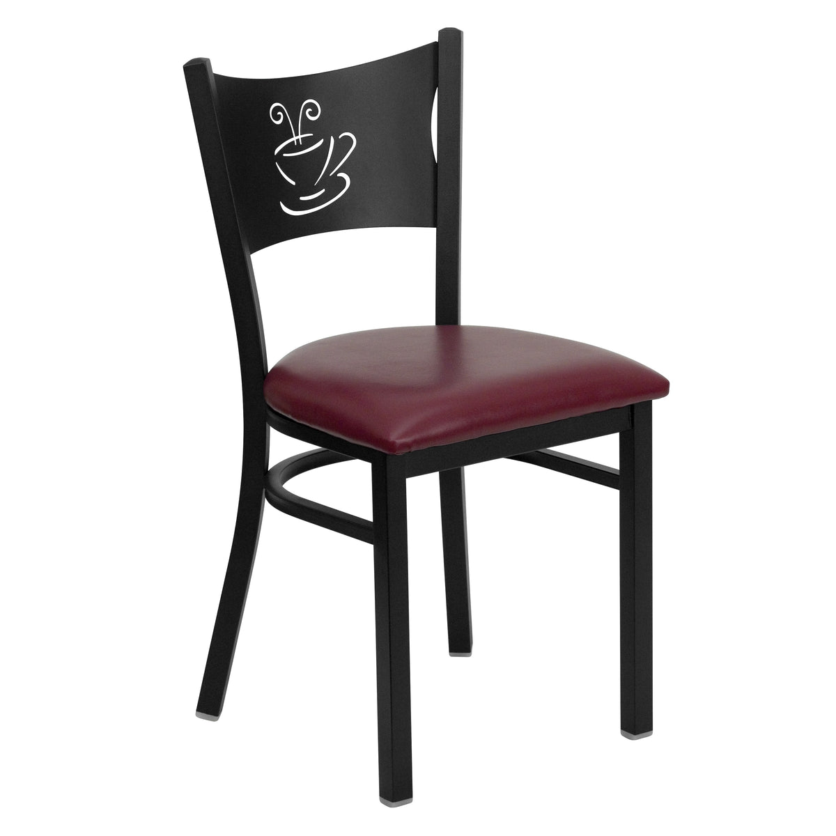 Burgundy Vinyl Seat Black Metal Frame Restaurant Chair Y273
