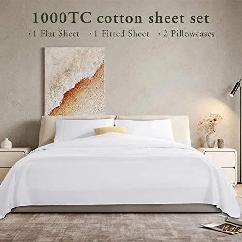 King Size 4 Piece Cotton Sheets Set, White Z35334